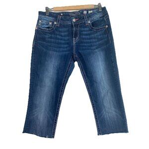 Miss Me Jeans Mid Rise Easy Crop‎ Rhinestone embellished Women’s Sz 30 Dark Wash